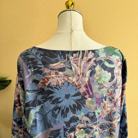 Soft Surroundings Botanical Tuileries 3/4 Sleeve Tunic Womens L Lagenlook Floral - Picture 8 of 12